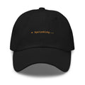 Claude Code Spinner Dad Hat - Spelunking - Black dad hat with orange embroidered text